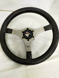 1 jpy ~*momo/ black leather / steering gear / rare / stitch less model / Momoko ruse/ steering wheel / old car / that time thing 