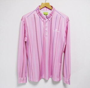 美品 ブルークラッシュ ゴルフ 長袖 ボタンダウン ポロシャツ サイズXL ピンク 大きいサイズ LL