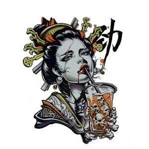転写 ステッカー カッティングステッカー シール デカール 芸者 タトゥー 刺青 スカル 髑髏 骸骨 日本 和風 ガール 車 装飾