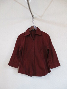 COMMECAISM bordeaux . collar 7 minute sleeve shirt (USED)93017②
