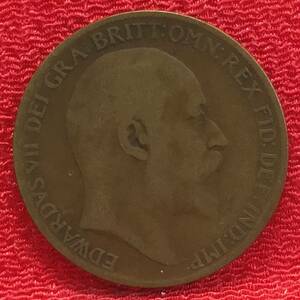 【Eco本舗】1 Penny 1910, Ruler: Edward VII Bronze Coin エドワード7　ペニー 1910 アンティーク コイン 古銭 銅貨 ブロンズ [t-ｙ48]