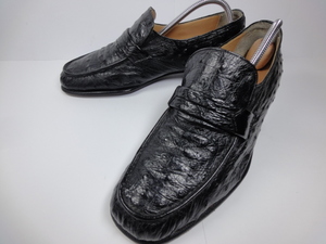 [ Ginza yo shino ya] genuine article GINZA Yoshinoya shoes 24cm black total Ostrich Loafer slip-on shoes business shoes full Point . bird for man 