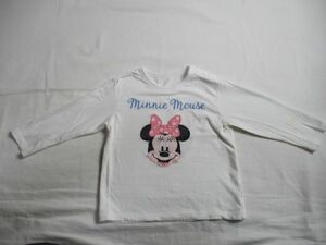 BE667【Disney・ミニーマウス】ロゴ刺繍　長袖　Tシャツ　女児　白　90