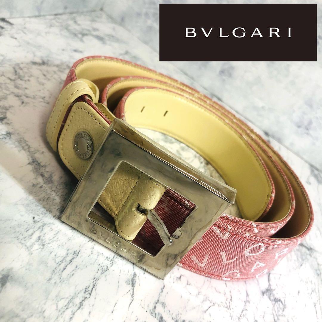 BVLGARI ロゴマニア ラウンドバックルベルト ベージュxブラウン