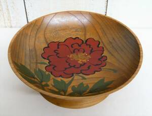 伝統工芸 工芸美術「美術漆器 木工芸 菓子器 径約20cm 宗達牡丹絵 銀座 三象」古物 骨董 古美術 茶事 茶会 茶席 轆轤 挽物 ろくろ　