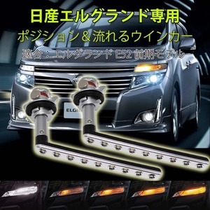 e-auto fun LEDウインカー シーケンシャル 流れるウインカー 日産 エルグランド E52系 前期/後期 ホワイト/アンバー 左右セット LM-ELGRAND-3030