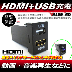 トヨタ Aタイプ 純正スイッチホール用 HDMI入力端子 + USB スマホ タブレット 充電OK◆ アクア プリウス イスト ヴィッツ ウィッシュ