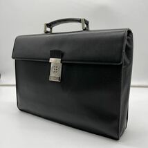 1円《極美品》PRADA プラダ ビジネスバッグ ブリーフケース ダイヤル式 シルバー金具 レザー 革 通勤 A4 メンズ ロゴプレート ブラック 黒_画像1