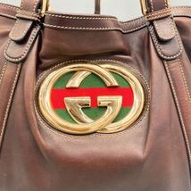 1円《極美品》GUCCI グッチ 2way ニューブリット ダブルG インターロッキング シェリーライン ハンドバッグ ショルダー レザー ブラウン_画像7