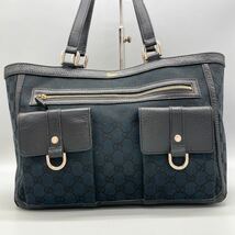 1円《外観新品同様》GUCCI グッチ アビー トートバッグ ハンド ワンショルダー GGキャンバス レザー A4 通勤 ビジネス 男女兼用 ブラック_画像2