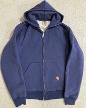 美品！ レアな90s USA製 アルミZip パーカー Carhartt カーハート M-L フーディー サーマル 紺 ネイビー Navy vintage ビンテージ_画像5