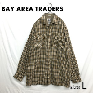 HZ9089★BAY AREA TRADERS : ヴィンテージ チェック柄フランネルシャツ★L★ベージュ ウクライナ製