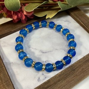  blue .. blue a gate Power Stone bracele 10mm natural stone breath ( Gold ) beads breath men's * lady's man woman 