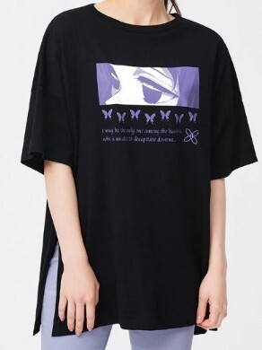 鬼滅の刃 Tシャツ S ブラック「蟲」の呼吸法を使用する蟲柱胡蝶しのぶ