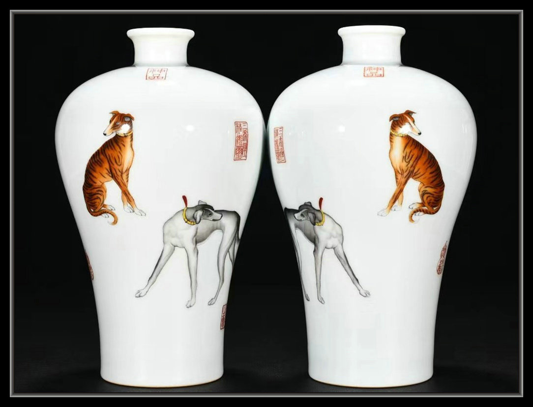 多寶屋】BU137□極上珍品!清乾隆 郎世寧の琺瑯彩虎図と漢詩紋 描金口