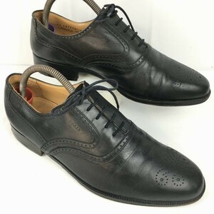 試着OK！BALLY/バリー　サイズ8.5F/26.5-27.0程度　スイス製　サドル/ホールカットスタイル　レザービジネスシューズ　黒　管NO.WZC-232