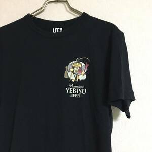 UT UNIQLO ユニクロ × エビスビール メンズ キャラクタープリント 半袖Tシャツ ブラック Sサイズ