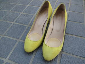  yellow 23,0 lady's 23,0cm heel 7. pumps lemon yellow yellow color lemon color made in Japan suede 36 1/2 Aqua Girl aquagirl