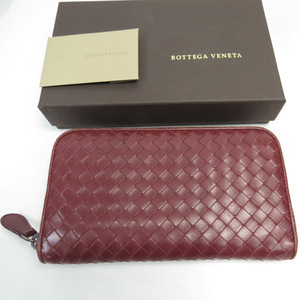 質イコー［ボッテガヴェネタ］BOTTEGA VENETA イントレチャート ラウンドファスナー長財布 114076 ボルドー系 中古