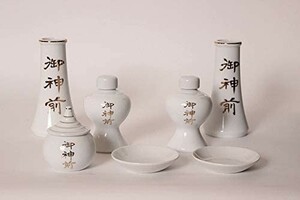 Moa Feteli（モアフェティ） 神具セット 高級神具７点セット■国産 陶器■金文字入り■サイズ (御神前 新品 金文字 大（榊立て