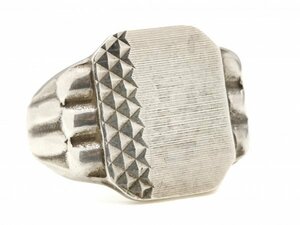 1975 year Britain Vintage silver made tech s tea -sig net ring signet bar min chewing gum hole Mark England made 27 number ring 