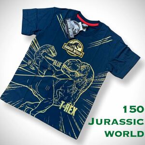 新品未使用150ジュラシックワールドロゴネイビープリントラプトル半袖Tシャツキッズ子供服ティラノサウルス恐竜ジュラシックパーク 