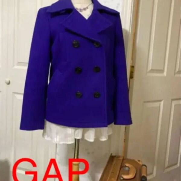 5/3値下げ!GAP、カシミヤ混ウールハーフコート、青紫、コメント下さい♪
