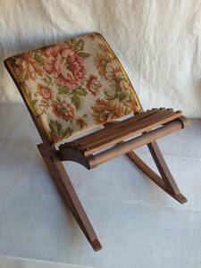 フランスアンティーク 椅子 チェア 家具　木製　子供用　ロッキングチェア　ファブリック　スツール