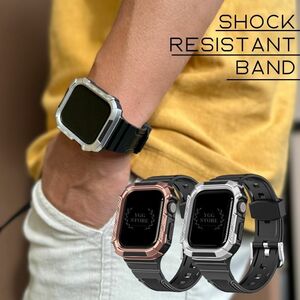 YGG★Apple Watch 一体型 SR バンド ベルト ケース付 黒 ブロンズ 銅 衝撃吸収 38mm 40mm 41mm 9 8 7 6 5 4 3 SE SE2 アウトドア