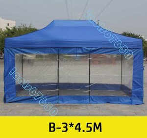 鋼フレーム 4面透明布 テント 屋外 折りたたみ 日よけ キャノピー 四隅 祭り イベント傘 タープテント B-3*4.5M
