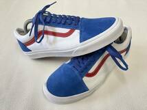 VANS OLD SKOOL 青 白 スエード キャンバス 赤ライン US9.5 (27.5cm) バンズ オールドスクール アメリカ企画限定!!_画像2