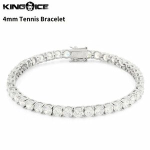 【チェーン幅 4mm、長さ 8インチ】King Ice キングアイス テニスチェーン ブレスレット ホワイトゴールド 4mm Tennis Bracelet メンズ