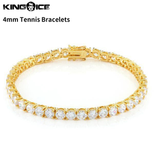 【チェーン幅 4mm、長さ 8インチ】King Ice キングアイス テニスチェーン ブレスレット ゴールド 4mm Tennis Bracelet メンズ 男性 腕輪