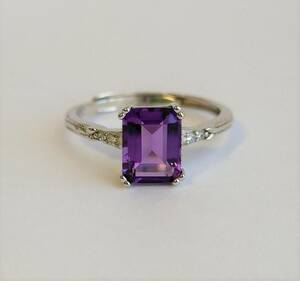  amethyst square ring ring silver 925 purple crystal natural 2 month birthstone Ame si -stroke silver ring stylish 