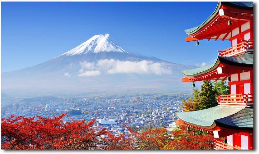 Panneau d'art Mont Fuji Feuilles d'automne Paysage Art Affiche Toile Nouveau Cadre en Bois Toile Peinture Tenture Murale Intérieur Art Moderne Peinture Photo 40x60 cm, Ouvrages d'art, Peinture, autres