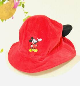 ミッキーマウス　刺繍＆黒耳デザイン　赤い帽子　ハット　サイズ５２㎝　子供用　キッズ