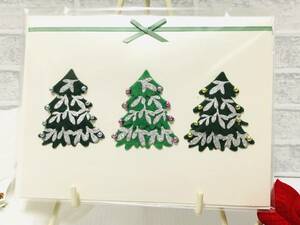 アメリカ購入　新品　パールビーズ装飾もみの木デザインクリスマスカード　ハンドメイド　Christmascard　サイズ20×15㎝