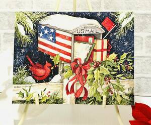 アメリカ購入　新品　未使用　USMAILメールボックスデザインクリスマスカード　きらきらラメ装飾　Christmascard　サイズ17.5×13.5ｃｍ