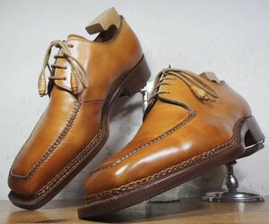 【極美品】ITALY製 Santoni/サントーニ ノルベジェーゼ Uチップ UK7F 26cm相応 ブラウン/ブランキーニ ラッタンジ