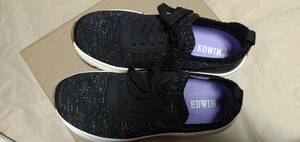 即決　未使用　EDWIN　フライニットレースアップ　スニーカー　ブラック　23.5　/　エドウィン　靴　シューズ　ウォーキング　スポーツ　黒
