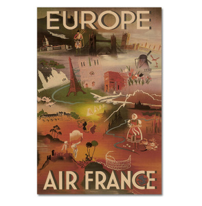 G1980 ヨーロッパ エールフランス Air France 旅行 トラベル ヴィンテージ キャンバスアートポスター 50×75cm イラスト 海外製 枠なし D