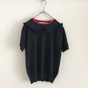 【送料230円〜・匿名発送】 tocco 美人 ニット トップス tocco-closet トッコ クロゼット ドット プチ フリル襟 百津弘子 コラボ ネイビー