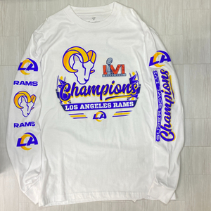 USA限定モデル 【M】 NFL 第56回 SuperBowl スーパーボウル チャンピオン LA Rams ロサンゼルス ラムズ 長袖 Tシャツ ロンT 白 Fanatics