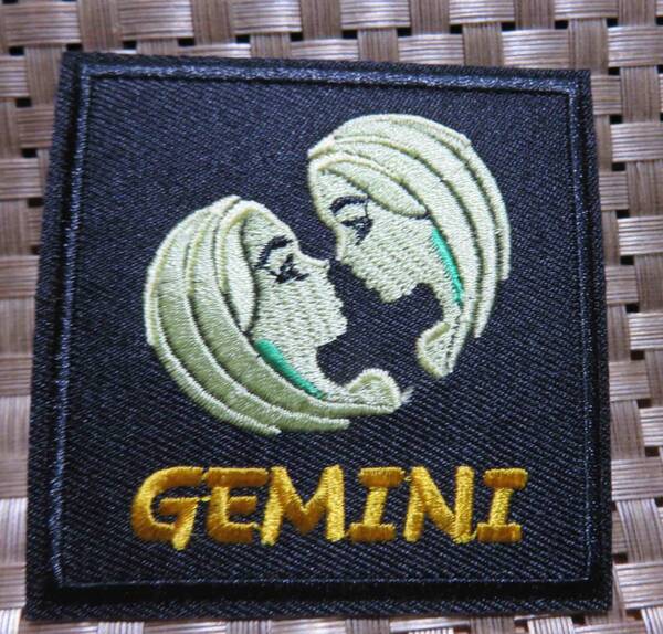 双子座 美女二人 黒 星座 正方形◆新品GEMINIジェミニ ふたご座、双子宮 刺繍ワッペン■激シブUSバイク■ミリタリー・ファッション