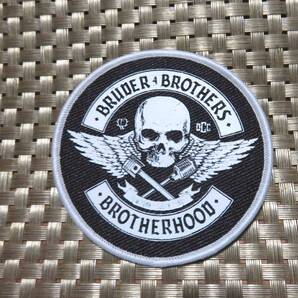 黒白◆新品Brotherhood兄弟ドクロBruder4brothersピストン エンジンウィングワッペン◎ドイツ アメリカ◆ミリタリー・オートバイ・ロック