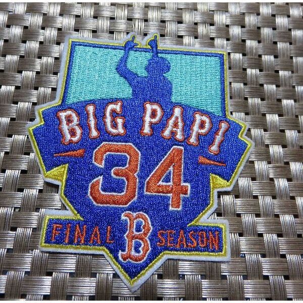 ３４空青橙■新品MLB　レッドソックスBoston Red Sox デビッド・オルティーズ Big Papi #34 Final Season野球　ベースボール 刺繍ワッペン