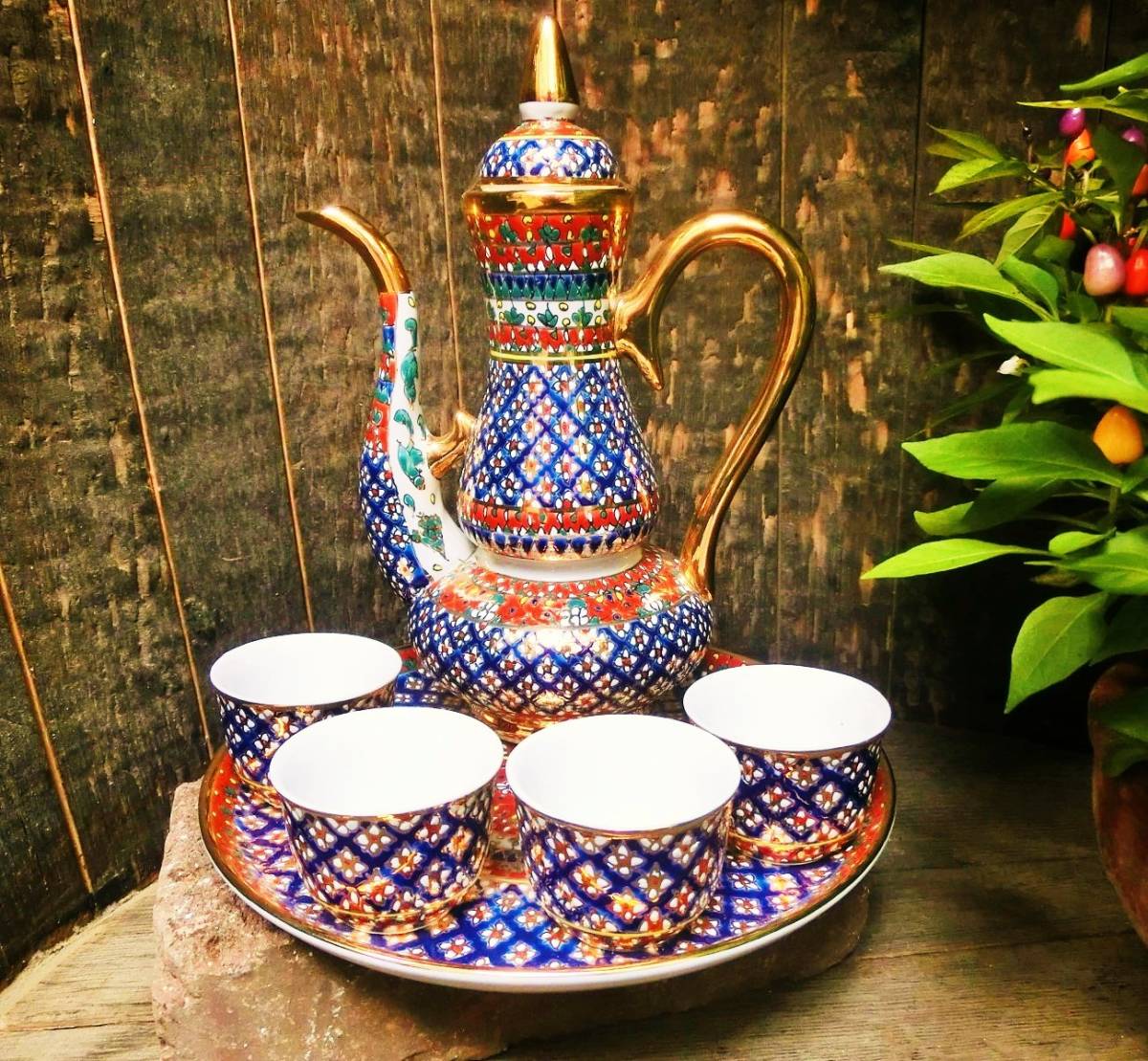 One-of-a-kind ☆ Brand new ☆ [Kingdom of Thailand] Traditional craft Benjarong pottery tea set ④ Luxury Gorgeous Blue Handmade, Japanese tableware, dish, small plate