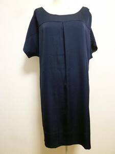  Proportion Body Dressing * navy blue satin × black dot pattern reversible easy tunic One-piece 3/ knees height navy black *925