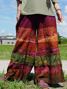 * ethnic wide pants cotton material Thai large * including carriage new goods A* ethnic print wrinkle processing wide pants yoga unisex 