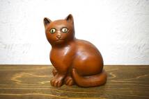 ビンテージ 猫オブジェ ネコ ねこ 置物 木彫り アンティーク雑貨 ヴィンテージ インテリア ディスプレイ_画像2